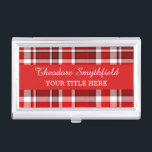 Red White Plaid Tartan Business Card Holder<br><div class="desc">This red and white plaid business card holder has a repeating checked / tartan pattern that's lightly textured. It's a bright,  stylish,  classy plaid pattern that will make your card holder stand out. Easily add your name and title using the templates.</div>