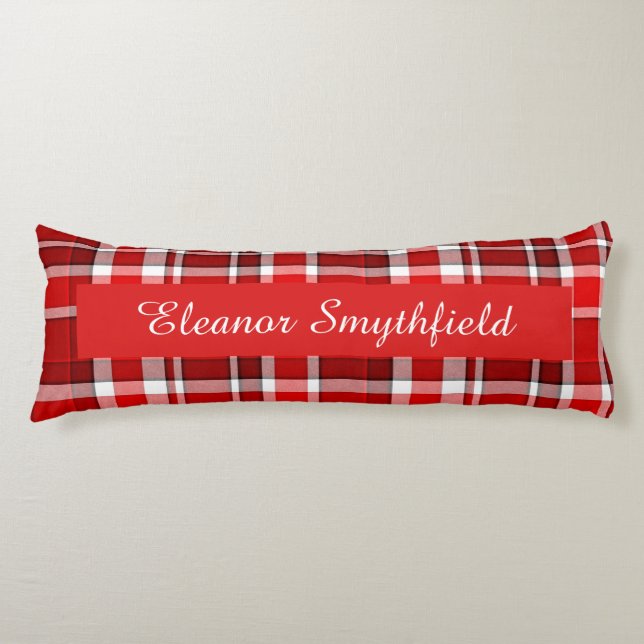Red White Plaid Tartan Custom Body Pillow (Front)