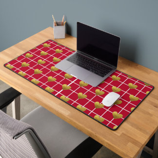 RED & WHITE PLAID WITH GOLD LOVE HEARTS DESK MAT
