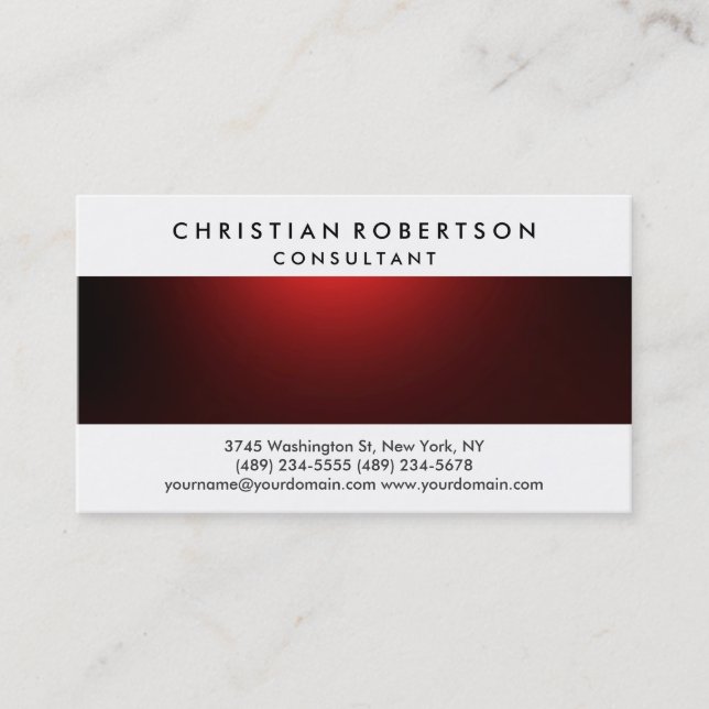 Red White Plain Modern Consultant Business Card (Front)