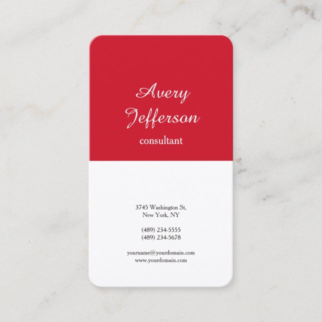Red White Plain Modern Minimalist Professional Business Card (Front)