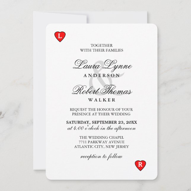 Red & White Playing Card - Hearts Wedding Invite (Back)