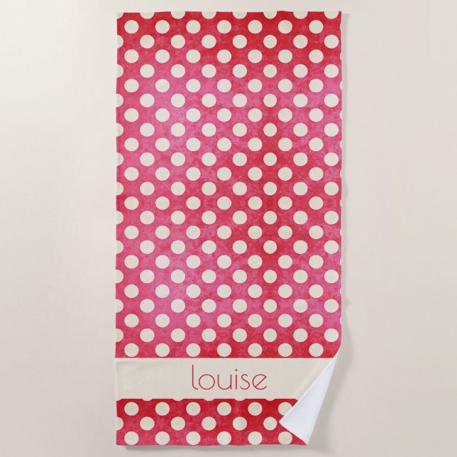 Red White Polka Dot Beach Towel (Front)