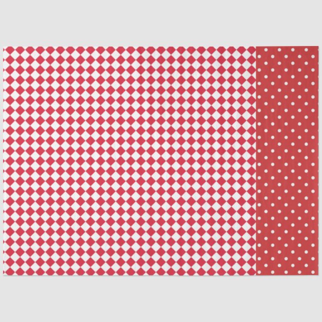 Red White Polka Dot Chequerboard Designer Tissue Paper (Front)