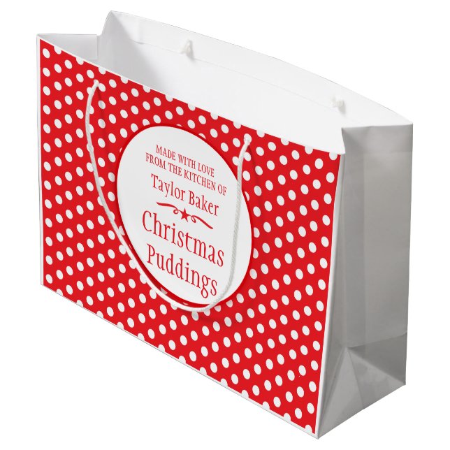 Red white polka dot custom baking large gift bags (Back Angled)