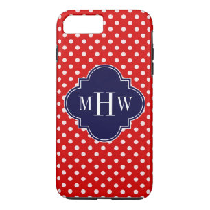 Red White Polka Dot Navy Quatrefoil 3 Monogram iPhone 8 Plus/7 Plus Case