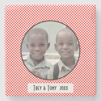 Red White Polka Dot Photo Frame Stone Coaster