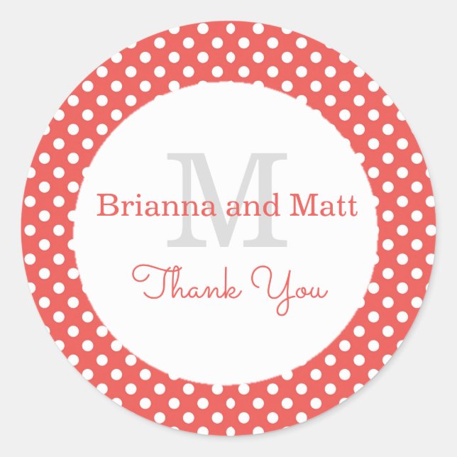 Red & White Polka Dot Wedding Cake Box Seal (Front)