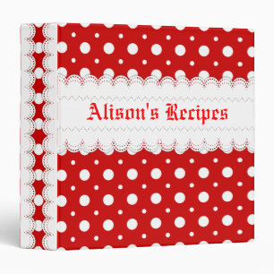 Red, white polka dot with scalloped borders recipe binder