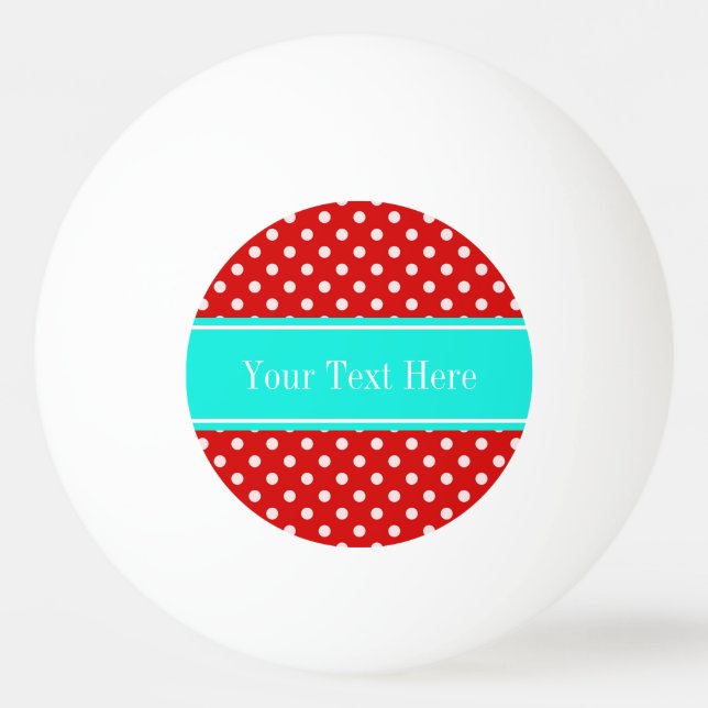 Red White Polka Dots Bright Aqua Name Monogram Ping Pong Ball (Front)