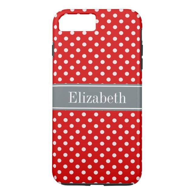 Red White Polka Dots Charcoal Ribbon Monogram Case-Mate iPhone Case (Back)