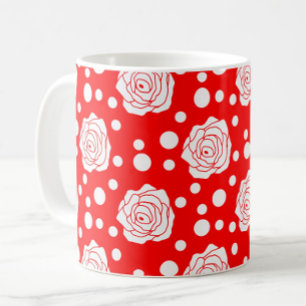 Red White Polka Dots Floral Illustration Design Coffee Mug