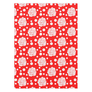 Red White Polka Dots Floral Illustration Design Tablecloth