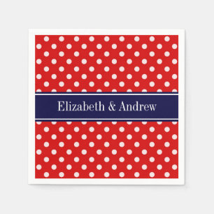 Red White Polka Dots Navy Blue Ribbon Monogram Napkin