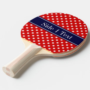 Red White Polka Dots Navy Blue Ribbon Monogram Ping Pong Paddle