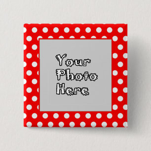Red & White Polka Dots Photo Frame 2 Inch Square Button