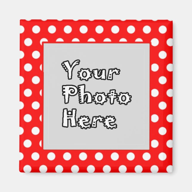 Red & White Polka Dots Photo Frame Magnet (Front)