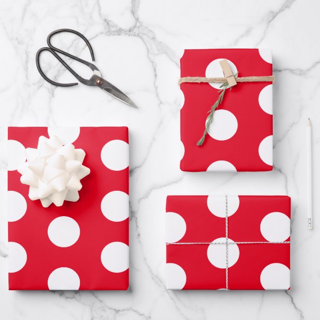 Red & White Polka Dots  Wrapping Paper Sheet (Front)