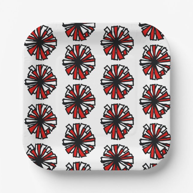 Red White Pom Paper Plate (Front)