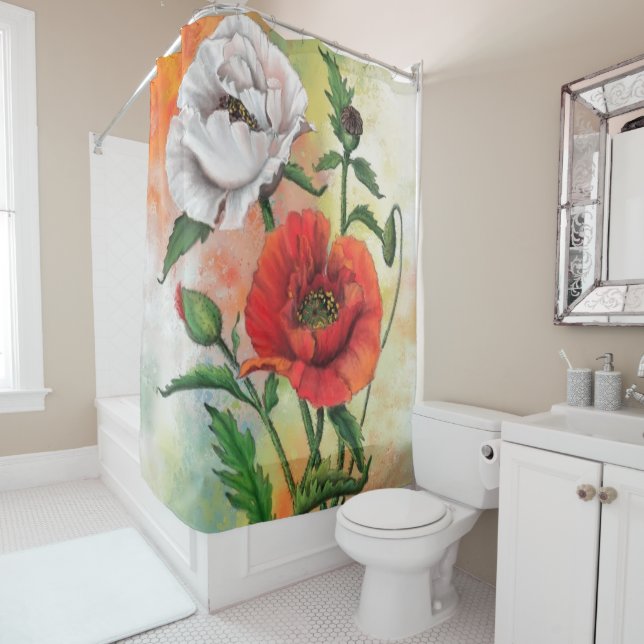 Red White Popp Shower Curtain Beautiful Flowers (In Situ)