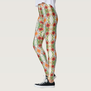 Red White Poppies Leggings