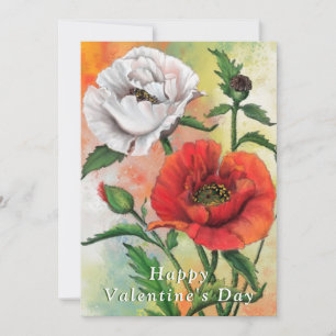 Red White Poppies Valentine's Day Card