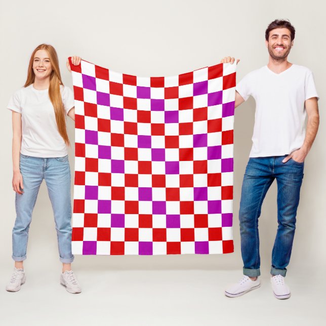 Red White Purple Chequered Pattern Design  Fleece Blanket (In Situ)