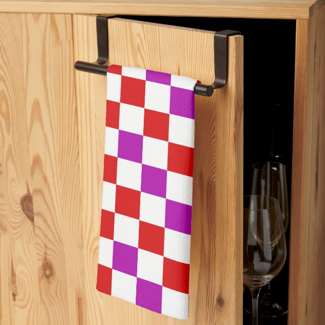 Red White Purple Chequered Pattern Design  Kitchen Towel (Thirds Fold)