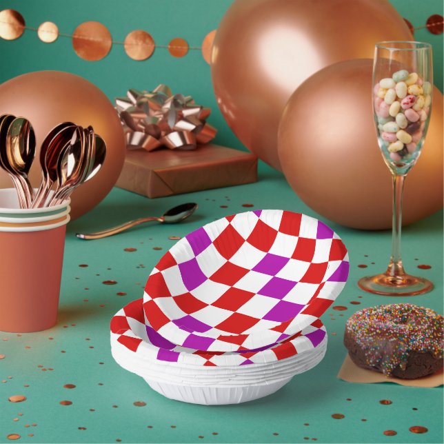 Red White Purple Chequered Pattern Design  Paper Plate (Multi)