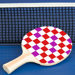 Red White Purple Chequered Pattern Design  Ping Pong Paddle