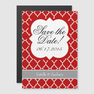 Red White Quatrefoil Save The Date Magnet