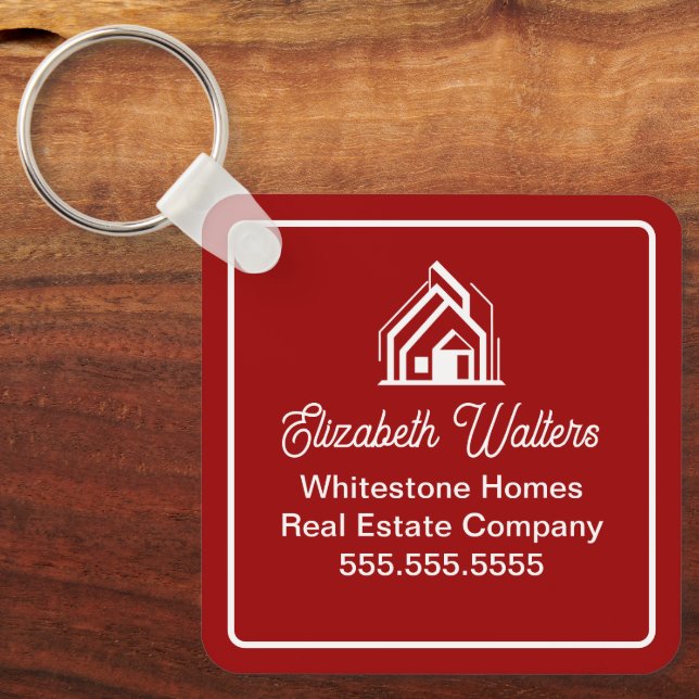 Red White Real Estate Company Custom Realtor Keychain (Front)