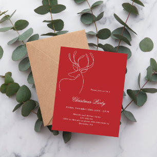Red white reindeer Christmas Party invitation