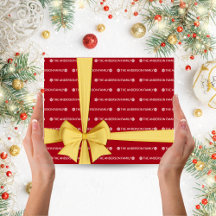 Red White Repeating Family Name Pattern Christmas