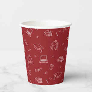 Red White Retro Hand Drawn Grad Party Paper Cups