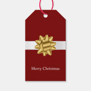 Red White Ribbon Gold Bow Christmas Gift Tags