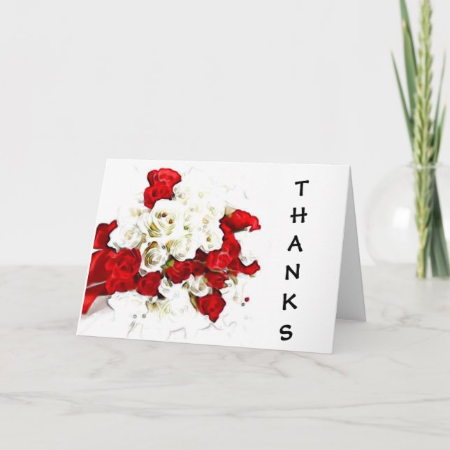 Red-White Rose Thank You Notes (Front)