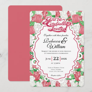 Red & White Rose Wedding Invite - Red Heading #1