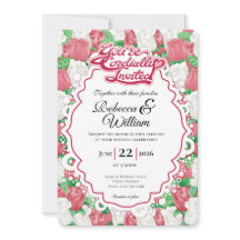 Red & White Rose Wedding Invite - Red Lettering 1