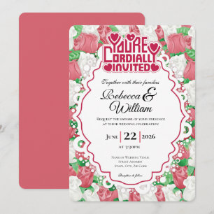 Red & White Rose Wedding Invite - Red Lettering 3