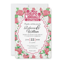Red & White Rose Wedding Invite - Red Lettering 3