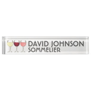 Red White Rosé Wine Glasses Sommelier Nameplate