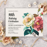 Red White Roses 90th Birthday Invitation Postcard<br><div class="desc">Beautiful red and white roses women's 90th birthday party invitation postcard.  Text is fully customizable,  so this card can be designed for any age.  Contact us for help with customization or matching products.</div>