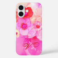 RED WHITE ROSES AND PINK ANEMONE FLOWERS MONOGRAM