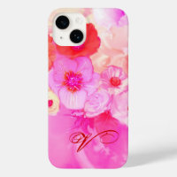 RED WHITE ROSES AND PINK ANEMONE FLOWERS MONOGRAM
