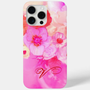 RED WHITE ROSES AND PINK ANEMONE FLOWERS MONOGRAM iPhone 15 PRO MAX CASE