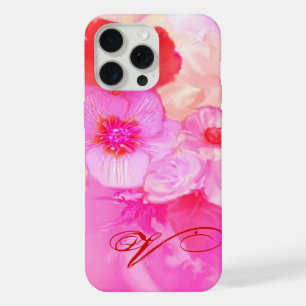 RED WHITE ROSES AND PINK ANEMONE FLOWERS MONOGRAM iPhone 15 PRO MAX CASE