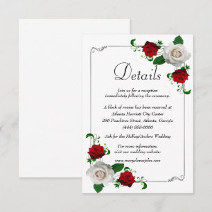 Red & White Roses Christmas Wedding Details Enclosure Card