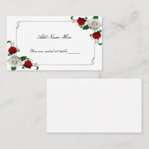 Red & White Roses Christmas Wedding Table Place Card