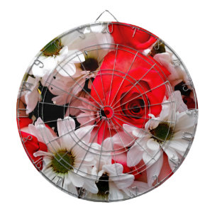 Red-White-Roses-Daisies-Bouquet-DART BOARD Dartboard